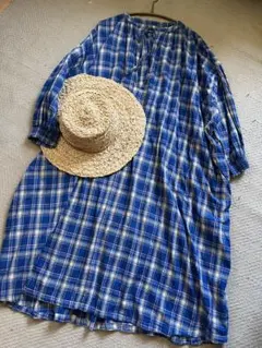 オススメ　ニコアンド　nicoand チェック　ブルー　ワンピース　コットン