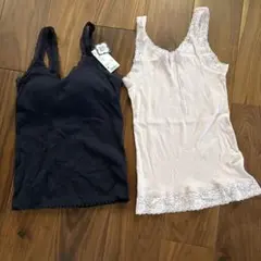 リブレースブラトップ ネイビーM & レースタンクトップピンク 2枚セット