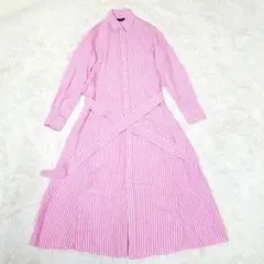 【美品】ポロラルフローレン シャツワンピース ロング 麻 ベルト Aライン