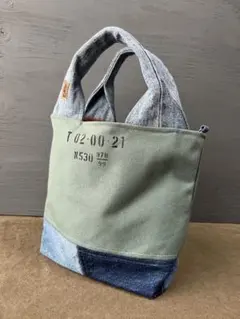 デニムリメイクバッグ ハンドバッグ ミニトートバッグ パッチワーク 帆布