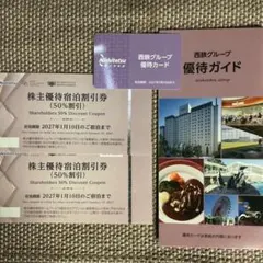 西鉄株主優待宿泊割引券 2枚、優待カードガイド1枚のサムネイル