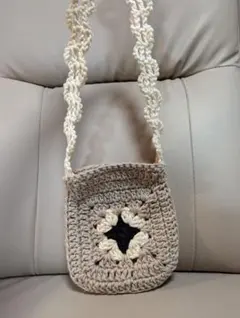 【手編み】スマホポーチ　ショルダーポーチ　コットン　 ハンドメイド