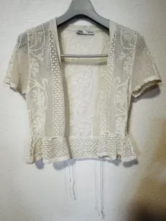 ZARA アイボリー レース編み カーディガン 半袖