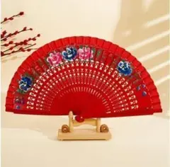 Ougi Red Fan 플라멩코 아바니코 댄스 양면 플라워 패턴 레슨 댄스 스테이지