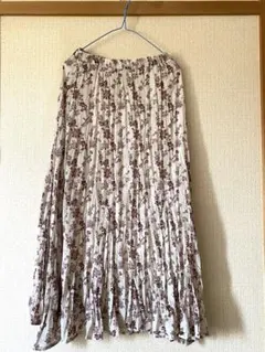 OZOC 花柄　シフォンプリーツ　ロングスカート 膝丈スカート　ウエストゴムのサムネイル