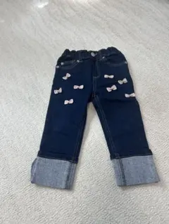 プティマイン リボン付きデニムパンツ 90