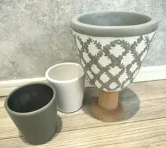 装飾的な脚付き陶器鉢/ミニ鉢/3点セット