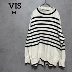 ViS　ビス　ニット　セーター　ボーダー　白×黒　冬　モックネック　M