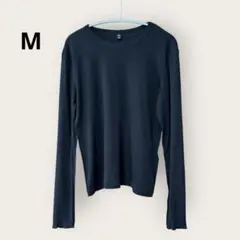 GU ソフトシアークルーネックT 長袖 ブラック 重ね着 インナー 着回し M