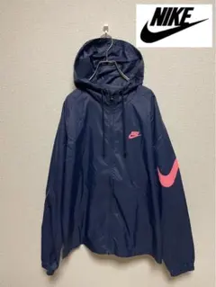 ★ビッグスウォッシュ★ NIKE ナイロンジャケットパーカー 紺 デカロゴ M