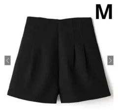 ハイウエストタックショートパンツ　M ブラック　[at1647]