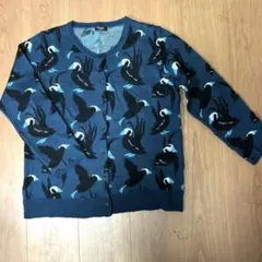 マーブルシュッド　ネイビー 鳥柄 カーディガン 長袖 エトピリカ