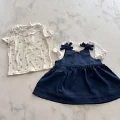 フリル付きトップスとジャンバースカートセット