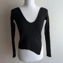 Dazy　リブ編みVネック　長袖ニット　ブラック