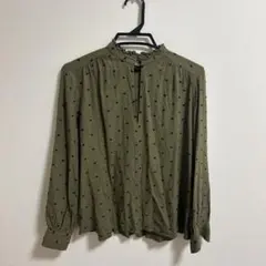 ZARA オリーブグリーン ドット柄 長袖シャツ