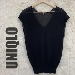 【未使用】UNIQLO ブラック Vネック ノースリーブニット M 透かし編みのサムネイル