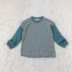 niko and… 長袖ウールニット　ストライプ　ドロップショルダー　水色　F