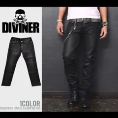【DIVINER】ブラックデニムパンツ W32 黒 メンズのサムネイル