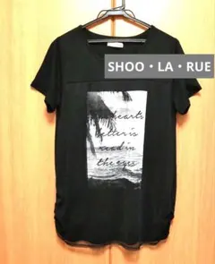 SHOO・LA・RUE フロントチュール重ね 半袖Tシャツ ブラック Lのサムネイル