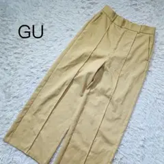 GU ジーユー 裏起毛カラーストレートパンツ イエロー ウエストゴム【L】
