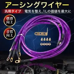 アーシングケーブル アース ワイヤー ターミナル 燃費 音質 向上 パープル 紫のサムネイル