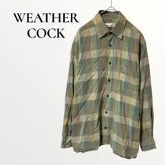 ウェザーコック シャツ ブラウス リネン Yシャツ グリーン チェック 長袖 S