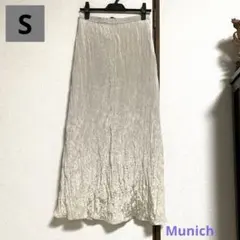 Munich(ミューニック)日本製 光沢感 シワ加工シフォンロングスカート(S)