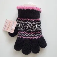 子供用ハート模様手袋 黒・ピンク