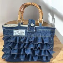 ハンドメイド　デニムリメイク　デニムバッグ　トートバッグ　フリルバッグ