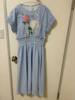 水色チェック 半袖ワンピース サイズ0