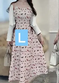 nako チェリー柄ワンピース　キャミワンピ ピンク Lサイズ