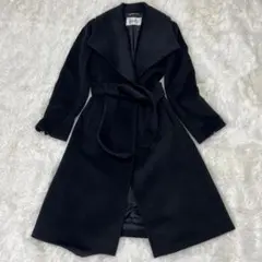 美品 ROPE ロペ アンゴラ混 ベルテッドコート ロング丈 ブラック M相当