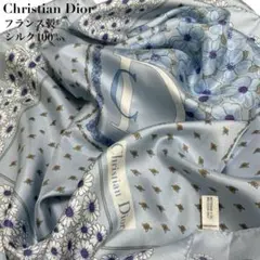 【美品】Christian Dior シルク 大判スカーフ ストール 花柄 ロゴ