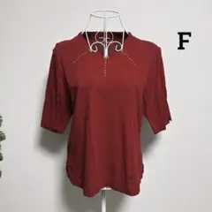 カラー・F 半袖Tシャツ カットソー 赤 /レッド ラインストーン 綿100%