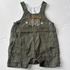 オリーブグリーンロンパース　オーバーオール風　70