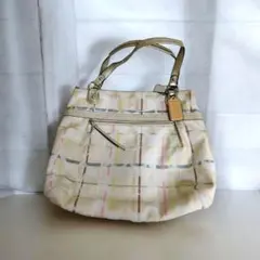 COACH コーチ シグネチャー トートバッグ ベージュ系 チェック柄 美品