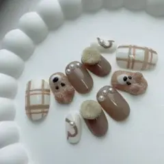 ネイルチップ クマさんネイル チェック柄ネイルチップ