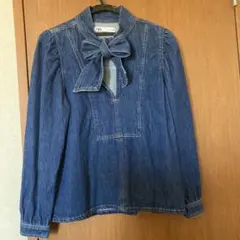ZARA　リボンタイ付きデニムブラウス　インディゴカラー