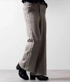 【美品】CLEL ルーズ フレア サイドデザイン トラックパンツ モカ Sサイズ