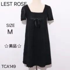 LEST ROSE レストローズ ワンピース ミニ丈 半袖 レース素材 リボン付