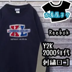 古着Y2K00sリーボック刺繍ロゴデカロゴスウェットトレーナー紺ネイビーL