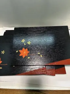 越前漆器 会席膳 5枚セット 折敷 吹上膳 卓上膳 盆 紅葉 桜 黒塗 和