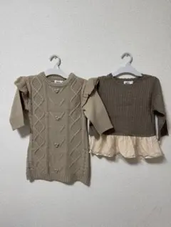 【着1】ペアマノン　ニットワンピース　ニットトップス　90サイズ
