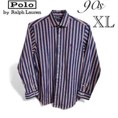 ✨美品✨90s POLOポロバイラルフローレン 長袖ストライプ刺繍シャツXL