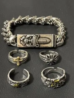 メキシカンジュエリーシルバーリングセットy2kヴィンテージ指輪アクセサリークロス