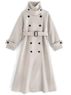 襟3Wayベルト付きフェイクウールトレンチコート L アイボリー