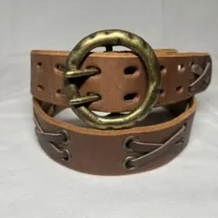 本革　ハトメ　革通し　スタッズ　ベルト　ダークブラウン　レザー