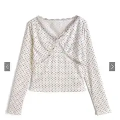 新品 グレイル ドット柄Vネックレースリブトップス[ks215] GRLタグ付き