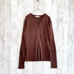 カーディガン　長袖　薄手　アクリル　L ダークブラウン　上品　通勤　夏