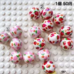 ♢穴あり♢プリントビーズ♢いちご♢苺♢カスタムボールペン♢ビーズボールペン♢